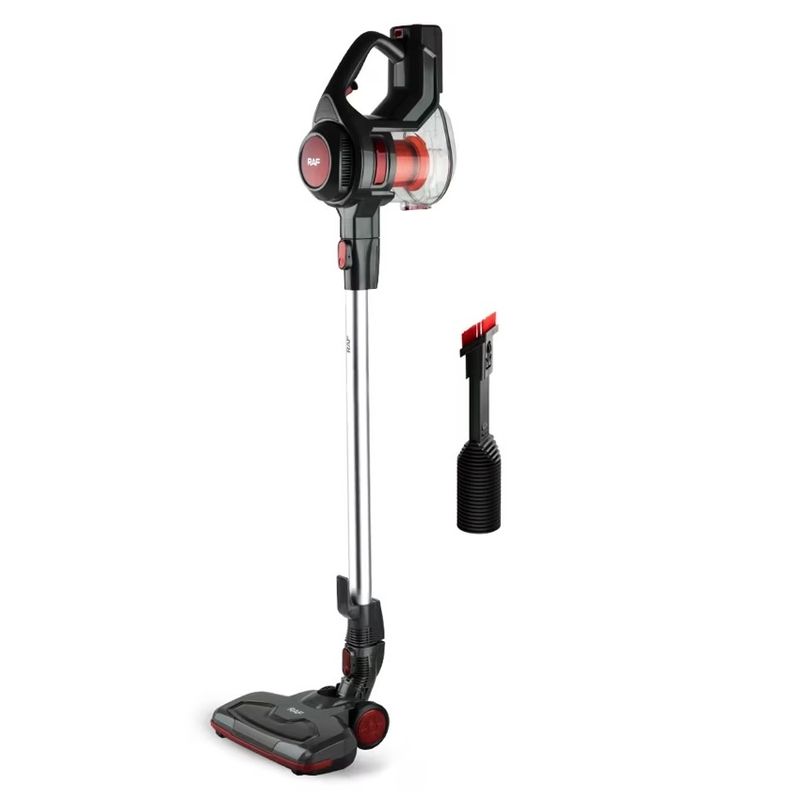 Electronice si Electrocasnice - Ingrijirea locuintei - Aspiratoare - Aspirator fara fir si sac, RAF R8667, 100 W, 2 accesorii, filtru HEPA, 115x25 cm, negru-rosu - Infinity.ro