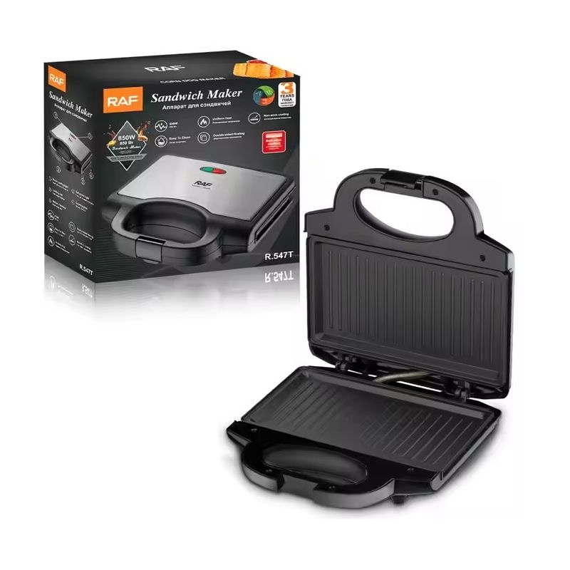 Electronice si Electrocasnice - Electrocasnice bucatarie - Preparare paine - Sandwich-maker - Sandwich Maker si Grill, RAF R547T, 2 in 1, 850 W, placi antiaderente, 23x23x26 cm, negru - Infinity.ro