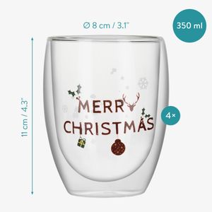 Set 4 pahare vin Navaris cu perete dublu, 350 ml, design Craciun, sticla borosilicata, 60991.01