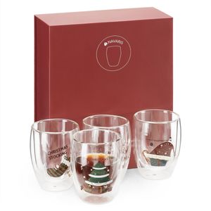 Set 4 pahare vin Navaris cu perete dublu, 350 ml, design Craciun, sticla borosilicata, 60991.01
