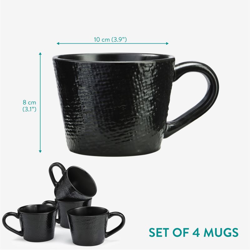 Casa si Gradina - Bucatarie si vesela - Cani si pahare - Cani si cesti - Set 4 Cani Navaris Linen Artisan, 350ml, 4 piese, negru, ceramica, NAV001WX8DR029C - Infinity.ro