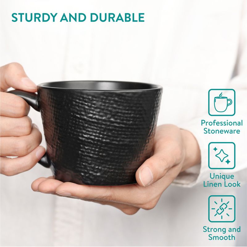 Casa si Gradina - Bucatarie si vesela - Cani si pahare - Cani si cesti - Set 4 Cani Navaris Linen Artisan, 350ml, 4 piese, negru, ceramica, NAV001WX8DR029C - Infinity.ro