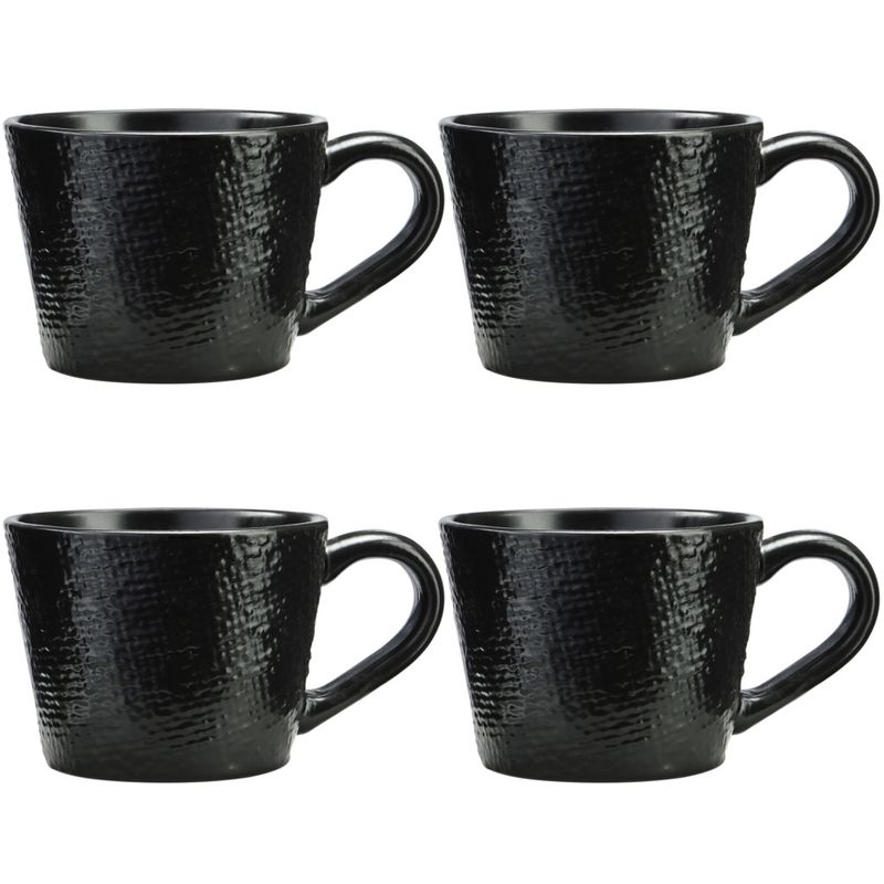 Casa si Gradina - Bucatarie si vesela - Cani si pahare - Cani si cesti - Set 4 Cani Navaris Linen Artisan, 350ml, 4 piese, negru, ceramica, NAV001WX8DR029C - Infinity.ro