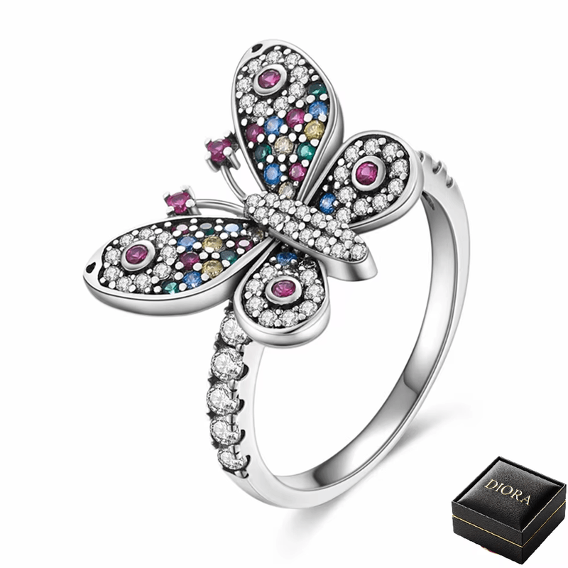 Fashion, accesorii si bijuterii - Femei - Bijuterii femei - Inele femei - Inel Diora, model Fluture cu Pietre Colorate - 6 - Infinity.ro