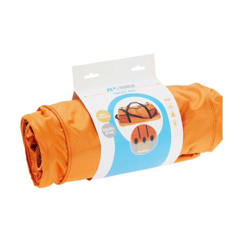 Sport si Outdoor - Articole de voiaj - Genti voiaj - Geanta de Voiaj Pliabila cu Roti, ProWorld – 110 Litri, 80x32x37 cm, Portocaliu Neon - Infinity.ro