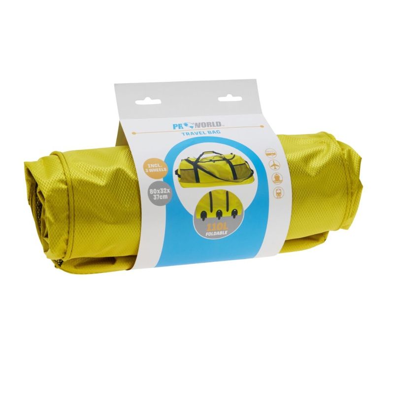 Sport si Outdoor - Articole de voiaj - Genti voiaj - Geanta de Voiaj Pliabila cu Roti, ProWorld – 110 Litri, 80x32x37 cm, Galben Neon - Infinity.ro