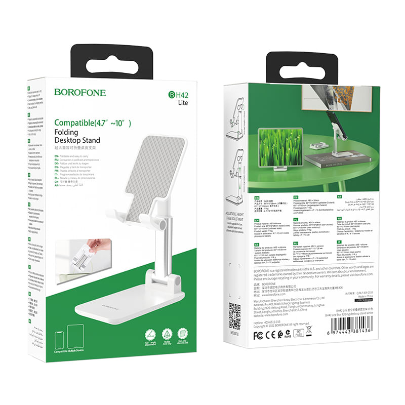 Laptop, Telefoane si Tablete - Telefoane mobile si accesorii - Accesorii Telefoane - Suport si docking telefoane - Suport de Birou Borofone BH42 pentru Telefon sau Tableta de 4.7-10 inch, Alb - Infinity.ro