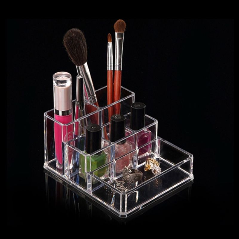 Ingrijire personala si Cosmetice - Machiaj - Portfarduri si genti cosmetice - Suport acrilic cosmetice, 6 compartimente, transparent, 10x 12 x 6cm - Infinity.ro