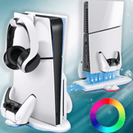 PC, gaming si accesorii - Gaming - Accesorii gaming - Accesorii console gaming - Statie cu ventilator pentru PS5 SLIM, cu 3 moduri de viteza (max 5500RPM ), incarcare  2 controllere, lumina RGB, alb - Infinity.ro
