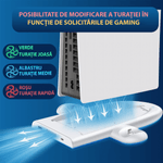 PC, gaming si accesorii - Gaming - Accesorii gaming - Accesorii console gaming - Statie cu ventilator pentru PS5 SLIM, cu 3 moduri de viteza (max 5500RPM ), incarcare  2 controllere, lumina RGB, alb - Infinity.ro