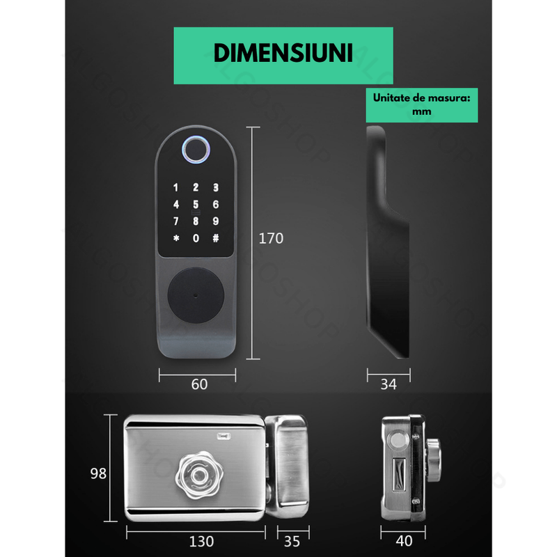Casa si Gradina - Constructii - Feronerie si accesorii - Broaste si yale - Incuietoare inteligenta Smart, waterproof, deblocare cu amprenta, parola, card APP bluetooth, cheie, pentru usa exterior - Infinity.ro