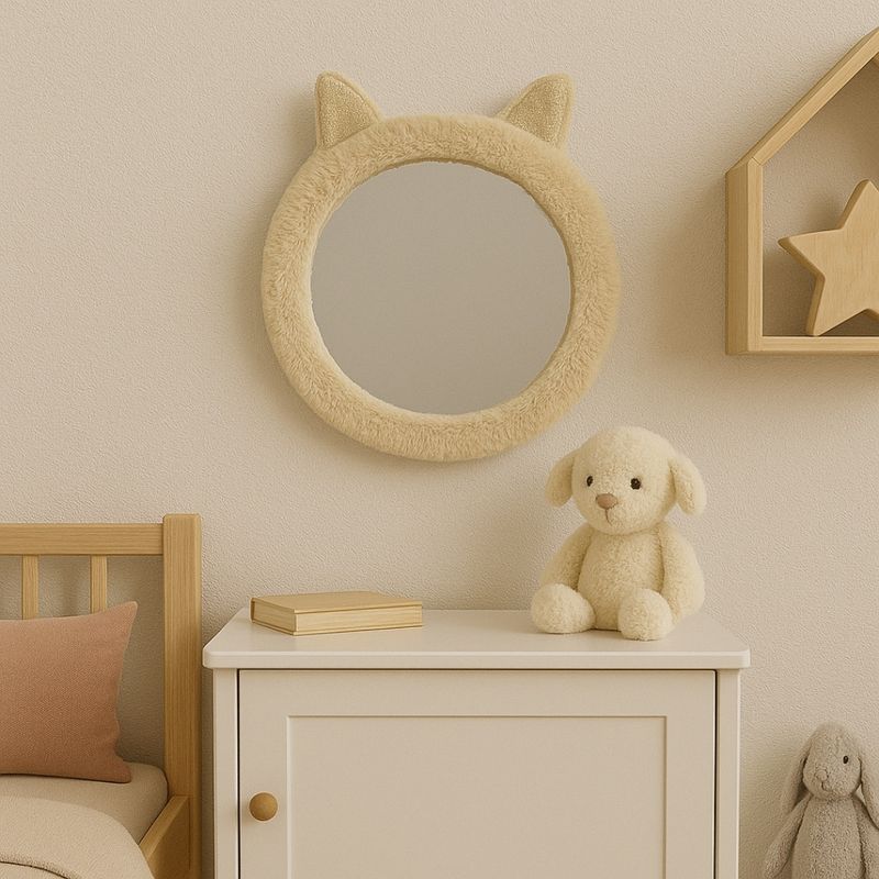 Casa si Gradina - Decoratiuni - Oglinzi - Oglinda decorativa, pentru camera copilului, model pisicuta, 31 cm, culoarea crem - Infinity.ro