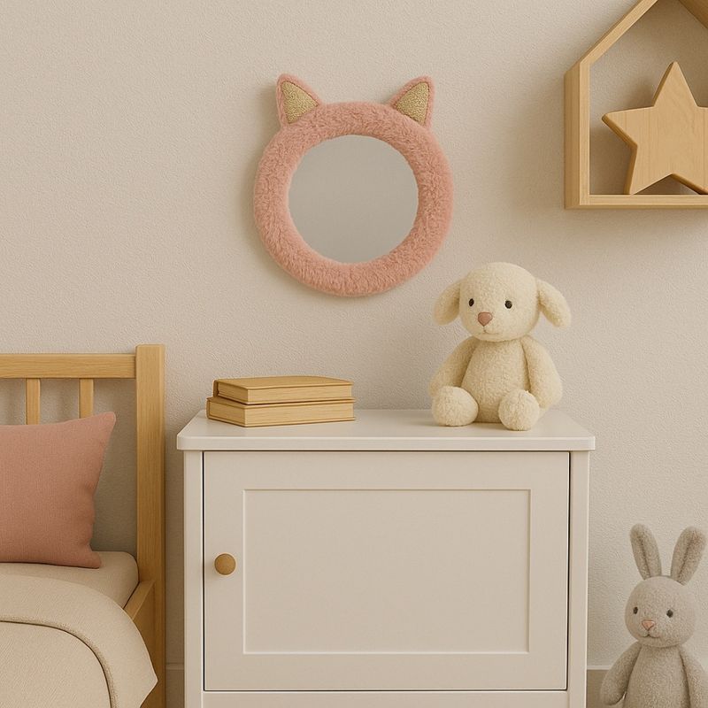 Casa si Gradina - Decoratiuni - Oglinzi - Oglinda decorativa, pentru camera copilului, model pisicuta, 31 cm, culoarea roz - Infinity.ro