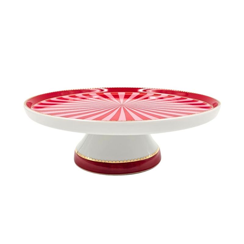 Casa si Gradina - Bucatarie si vesela - Ustensile bucatarie - Tavi servire - Mini tava din portelan, pentru tort, Pip Studio, Red/Pink, 24 cm, colectia Love Birds - Infinity.ro