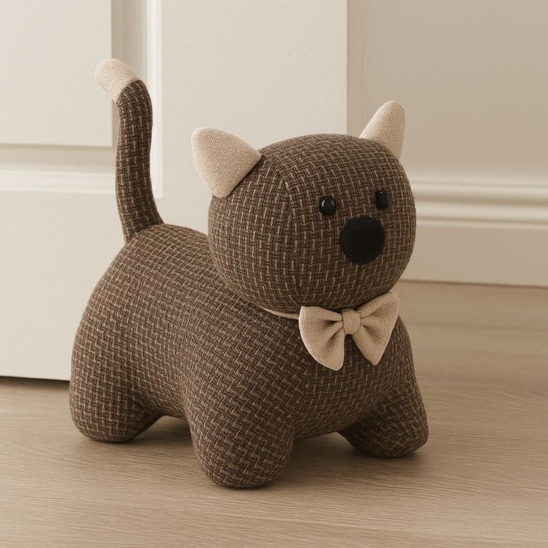 Casa si Gradina - Constructii - Usi interior, exterior si garaj - Accesorii usi - Opritor usa, in forma de animalut pisicuta, culoarea maro, 19x20 cm - Infinity.ro