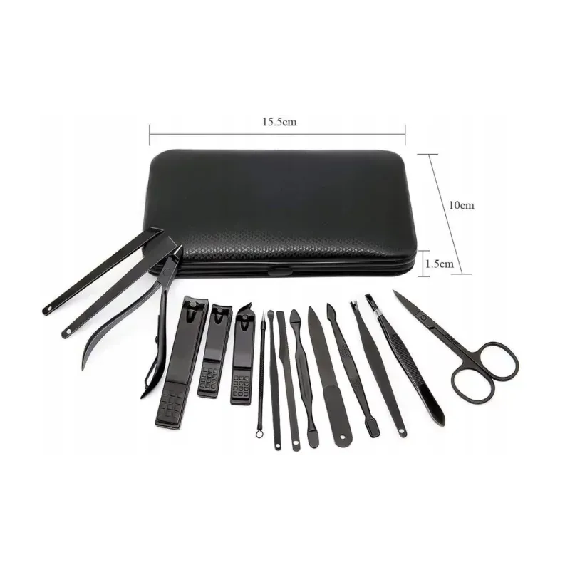 Ingrijire personala si Cosmetice - Manichiura si pedichiura - Truse manichiura si pedichiura - Trusa Manichiura-Pedichiura, 16 piese, Gonga® Negru - Infinity.ro