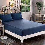 Casa si Gradina - Textile si covoare - Lenjerii de pat - Cearceafuri de pat - Husa de pat cu elastic Kotonia Home Hotel, 100% bumbac, Damasc DeLux Saten, bleumarin, 180×200+30 cm - Infinity.ro