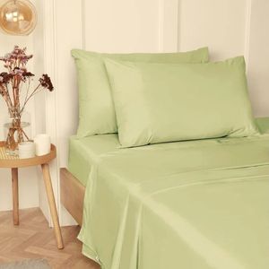 Husa de pat cu elastic Kotonia Home Hotel, 100% bumbac, Damasc DeLux Saten, verde fistic, 180×200+30 cm
