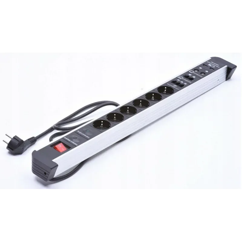 Casa si Gradina - Electrice - Accesorii electrice - Prelungitoare, triple, fise - Prelungitor multifunctional cu 6 prize, 2 porturi USB si diverse interfete, Gonga® Alb - Infinity.ro