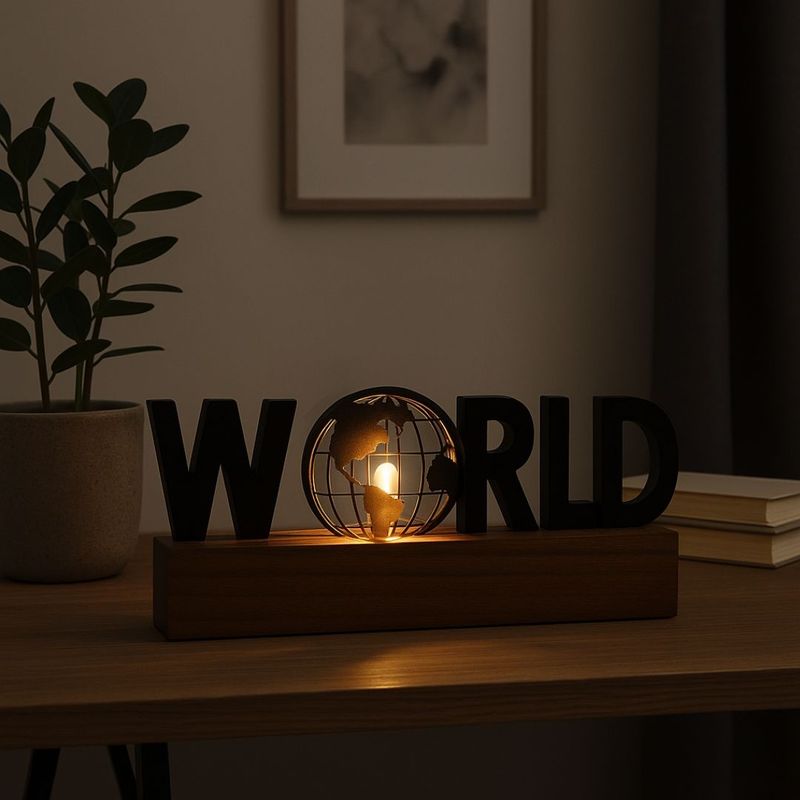Casa si Gradina - Corpuri si surse de iluminat - Veioze si lampi - Veioze - Lampa Decorativa de Masa „WORLD”, 38x8x15 cm, cu LED, pe Baterii - Infinity.ro