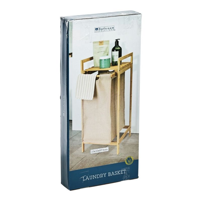 Market - Spalare si intretinere rufe - Uscatoare de rufe si accesorii - Cos de Rufe Bambus cu Husa Textila – 33x33x73 cm – Bathroom Solutions - Infinity.ro