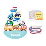 Jucarii, Copii si Bebe - Jucarii si jocuri - Jucarii & jocuri educative - Jucarii interactive - Joc Montessori de echilibru si insiruire, 12 piese lemn, Balanced Stacking Beading, Vehicule, 3 ani, EduJucarii - Infinity.ro