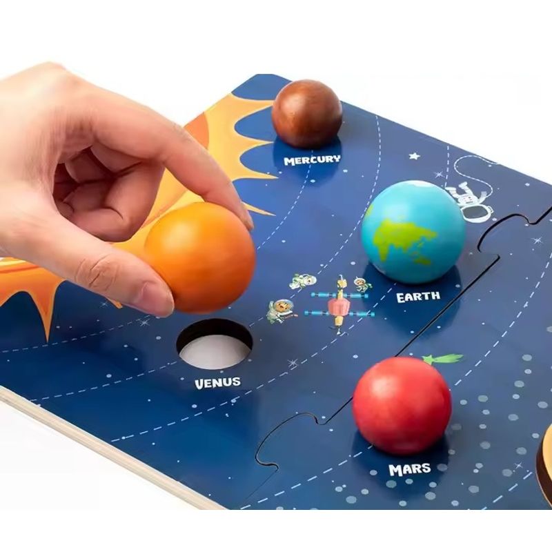 Jucarii, Copii si Bebe - Jucarii si jocuri - Jucarii & jocuri educative - Jucarii interactive - Puzzle 3D Sistemul Solar, Jucarie Educationala, Lemn, Montessori, 3 ani+, EduJucarii - Infinity.ro