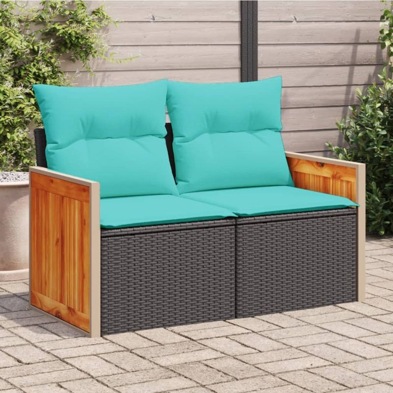 Casa si Gradina - Gradina si terasa - Mobilier exterior - Canapele si fotolii gradina - Canapea de gradina cu perne, 2 locuri, negru, poliratan - Infinity.ro