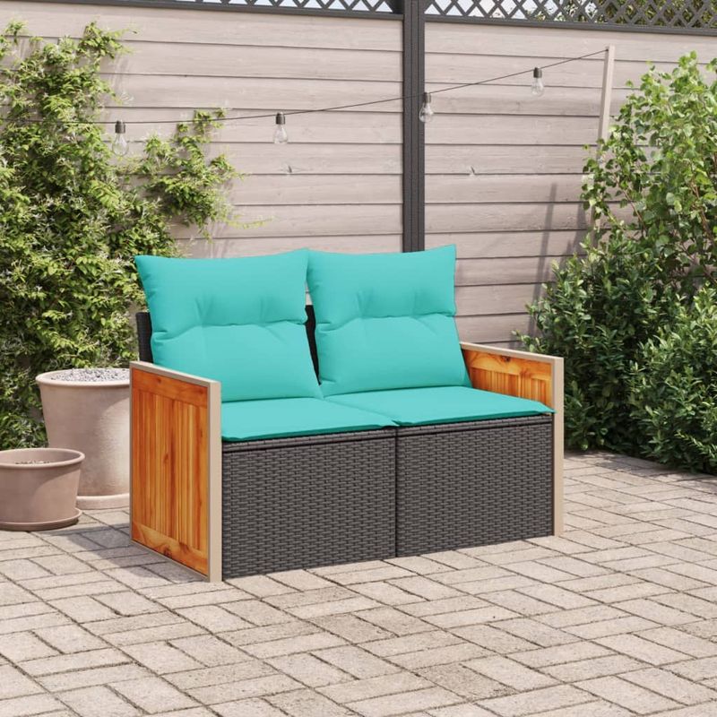 Casa si Gradina - Gradina si terasa - Mobilier exterior - Canapele si fotolii gradina - Canapea de gradina cu perne, 2 locuri, negru, poliratan - Infinity.ro