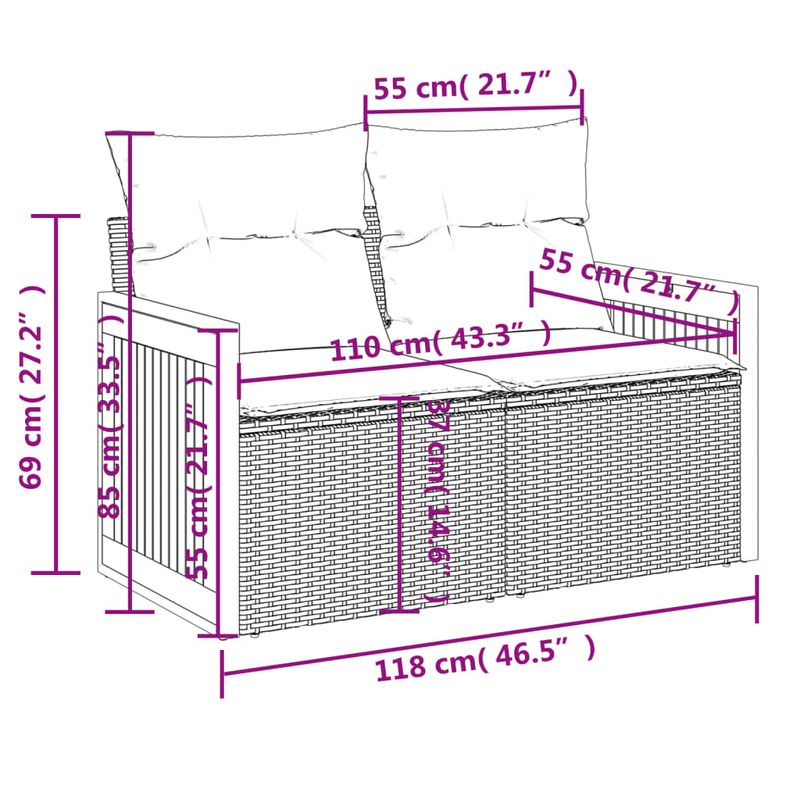 Casa si Gradina - Gradina si terasa - Mobilier exterior - Canapele si fotolii gradina - Canapea de gradina cu perne, 2 locuri, negru, poliratan - Infinity.ro