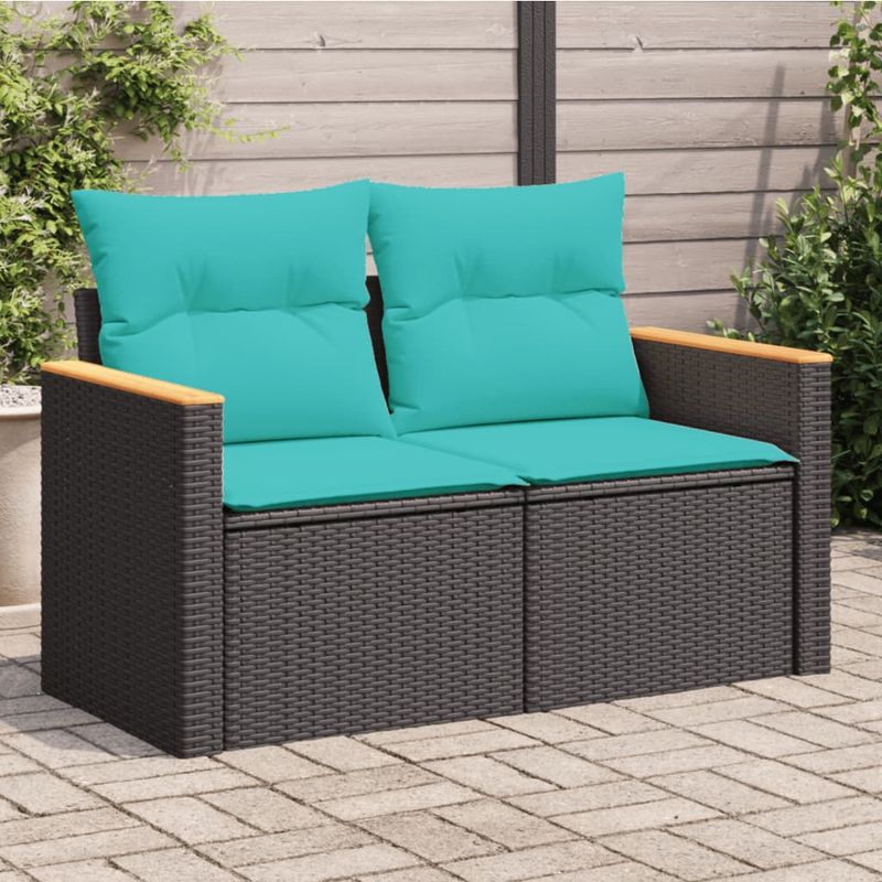 Casa si Gradina - Gradina si terasa - Mobilier exterior - Canapele si fotolii gradina - Canapea de gradina cu perne, 2 locuri, negru, poliratan - Infinity.ro