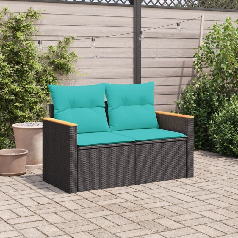 Casa si Gradina - Gradina si terasa - Mobilier exterior - Canapele si fotolii gradina - Canapea de gradina cu perne, 2 locuri, negru, poliratan - Infinity.ro