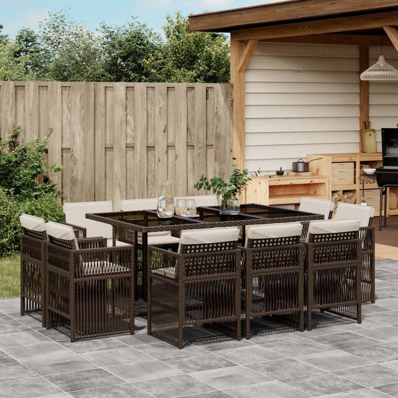 Casa si Gradina - Gradina si terasa - Mobilier exterior - Seturi mobila gradina - Set mobilier de gradina cu perne, 11 piese, maro, poliratan - Infinity.ro