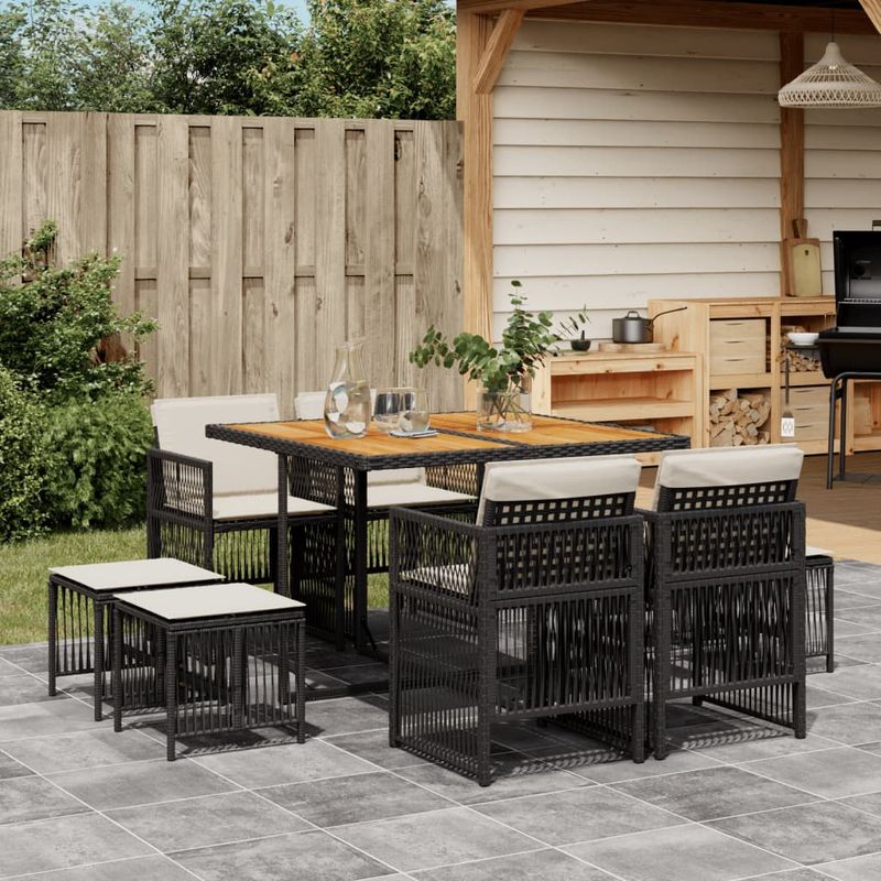 Casa si Gradina - Gradina si terasa - Mobilier exterior - Seturi mobila gradina - Set mobilier de gradina cu perne, 9 piese, negru, poliratan - Infinity.ro