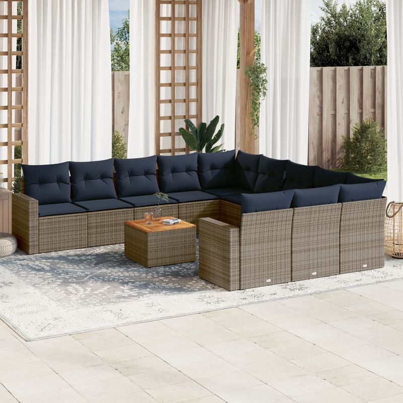 Casa si Gradina - Gradina si terasa - Mobilier exterior - Seturi mobila gradina - Set mobilier de gradina cu perne, 12 piese, gri, poliratan - Infinity.ro