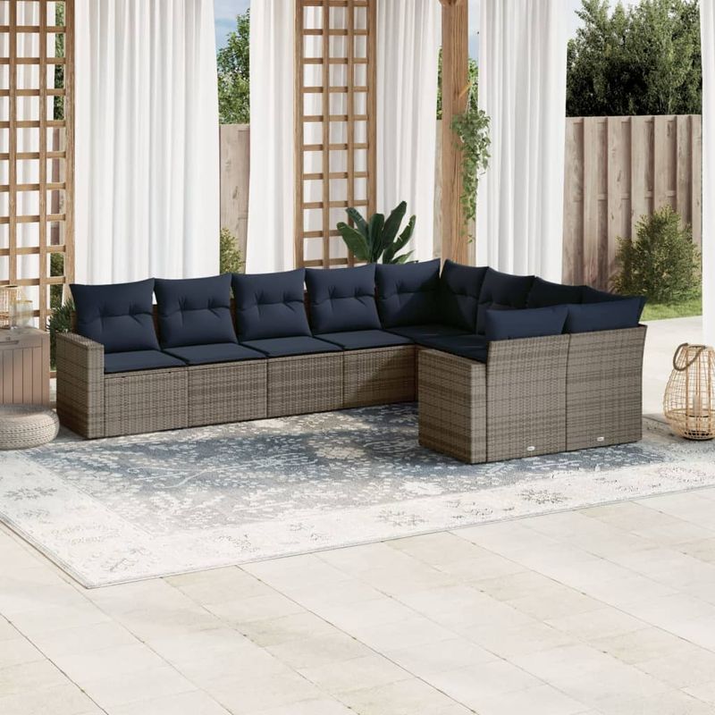 Casa si Gradina - Gradina si terasa - Mobilier exterior - Seturi mobila gradina - Set canapele de gradina, 9 piese, cu perne, gri, poliratan - Infinity.ro