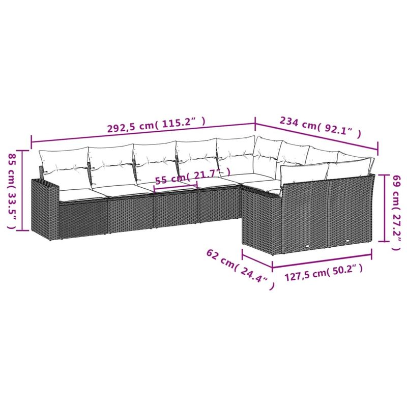 Casa si Gradina - Gradina si terasa - Mobilier exterior - Seturi mobila gradina - Set canapele de gradina, 9 piese, cu perne, gri, poliratan - Infinity.ro