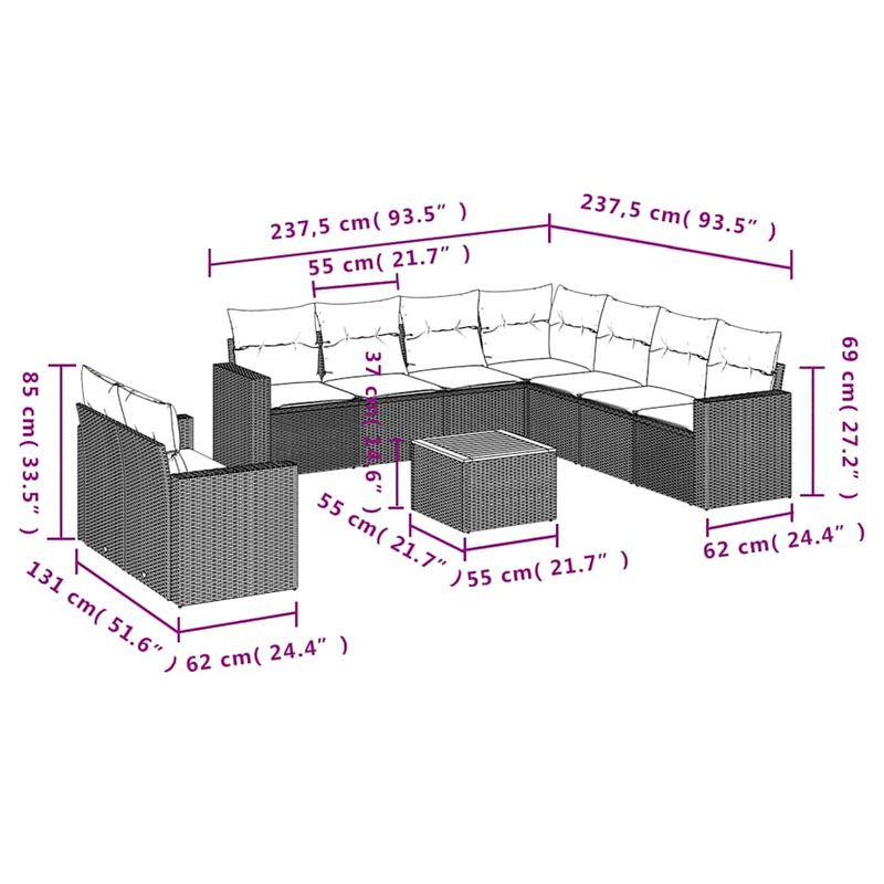 Casa si Gradina - Gradina si terasa - Mobilier exterior - Seturi mobila gradina - Set canapele de gradina cu perne, 10 piese, gri, poliratan - Infinity.ro