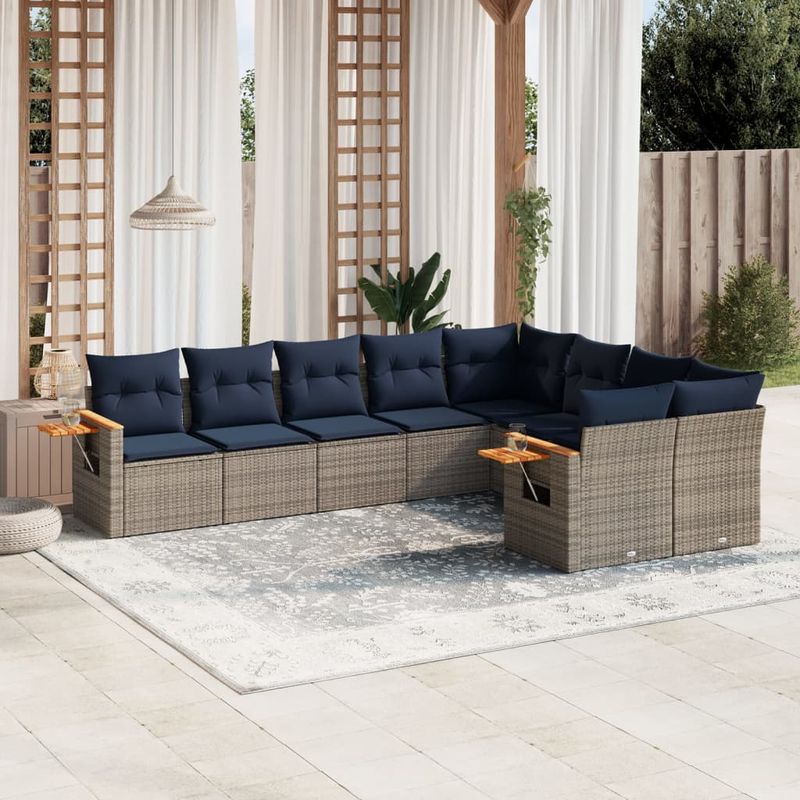 Casa si Gradina - Gradina si terasa - Mobilier exterior - Seturi mobila gradina - Set canapele de gradina, 9 piese, cu perne, gri, poliratan - Infinity.ro