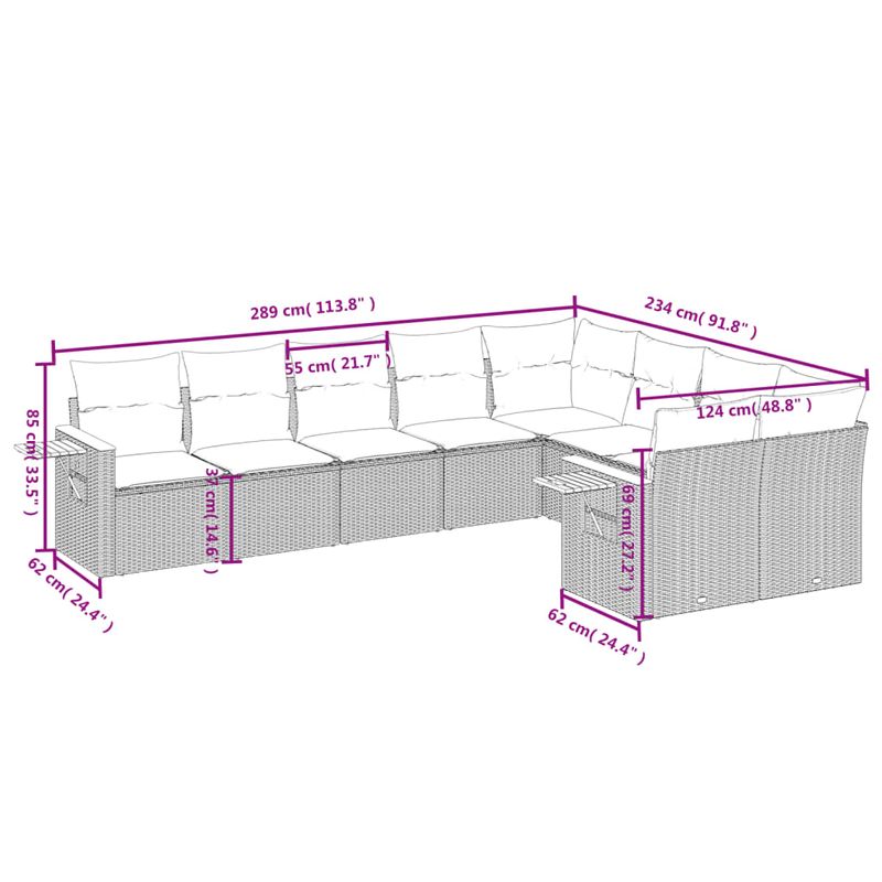 Casa si Gradina - Gradina si terasa - Mobilier exterior - Seturi mobila gradina - Set canapele de gradina, 9 piese, cu perne, gri, poliratan - Infinity.ro