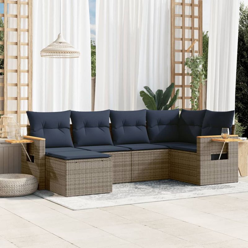 Casa si Gradina - Gradina si terasa - Mobilier exterior - Seturi mobila gradina - Set canapele de gradina cu perne, 6 piese, gri, poliratan - Infinity.ro