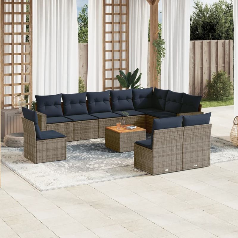 Casa si Gradina - Gradina si terasa - Mobilier exterior - Seturi mobila gradina - Set canapele de gradina cu perne, 11 piese, gri, poliratan - Infinity.ro
