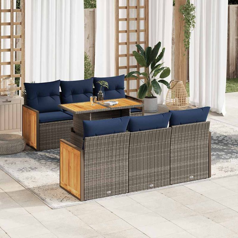 Casa si Gradina - Gradina si terasa - Mobilier exterior - Seturi mobila gradina - Set canapele gradina cu perne 7 piese gri poliratan/lemn acacia - Infinity.ro