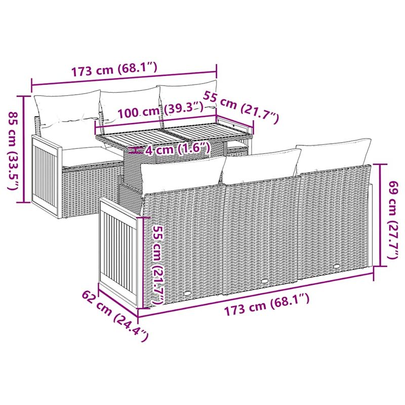 Casa si Gradina - Gradina si terasa - Mobilier exterior - Seturi mobila gradina - Set canapele gradina cu perne 7 piese gri poliratan/lemn acacia - Infinity.ro