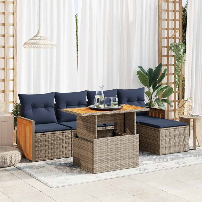 Casa si Gradina - Gradina si terasa - Mobilier exterior - Seturi mobila gradina - Set mobilier gradina cu perne 6 piese gri poliratan/lemn acacia - Infinity.ro