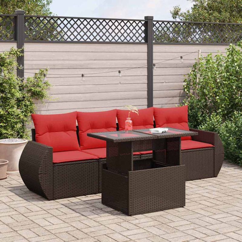 Casa si Gradina - Gradina si terasa - Mobilier exterior - Seturi mobila gradina - Set canapele de gradina cu perne, 5 piese, maro, poliratan - Infinity.ro