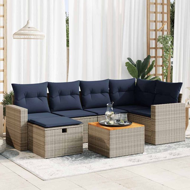 Casa si Gradina - Gradina si terasa - Mobilier exterior - Seturi mobila gradina - Set canapele de gradina, 7 piese, cu perne, gri, poliratan - Infinity.ro