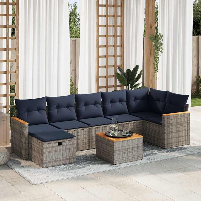 Casa si Gradina - Gradina si terasa - Mobilier exterior - Seturi mobila gradina - Set canapele de gradina cu perne, 8 piese, gri, poliratan - Infinity.ro