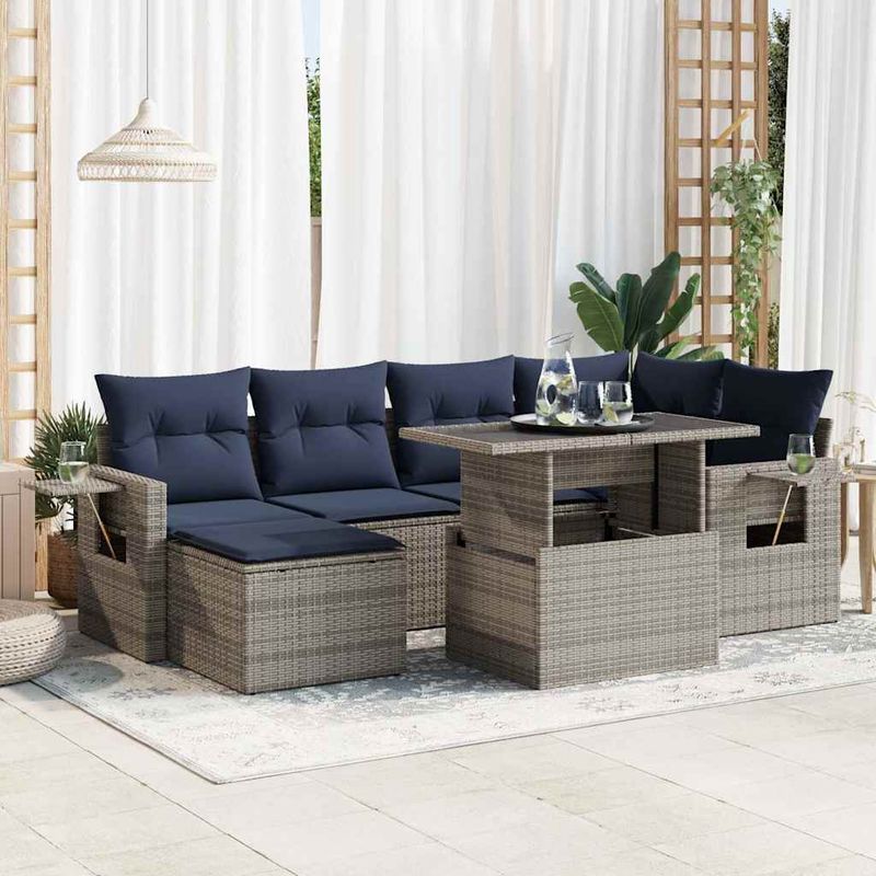 Casa si Gradina - Gradina si terasa - Mobilier exterior - Seturi mobila gradina - Set canapele gradina cu perne 7 piese gri poliratan/lemn acacia - Infinity.ro