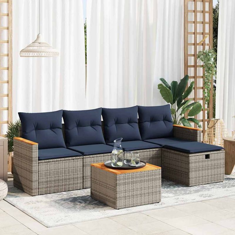 Casa si Gradina - Gradina si terasa - Mobilier exterior - Seturi mobila gradina - Set mobilier gradina cu perne, 6 piese, gri, poliratan - Infinity.ro